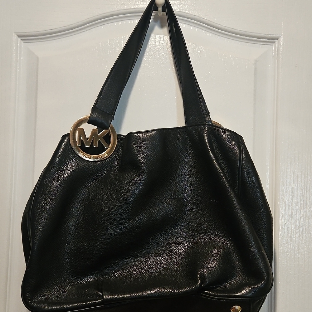 Michael Kors Black Shoulder Bag with Gold Accents